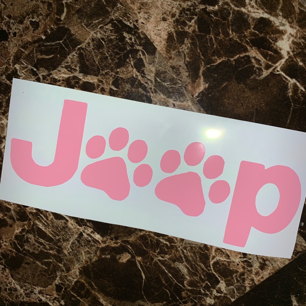 Cute! Pink JEEP Dog Paw Print Sticker Car Decal